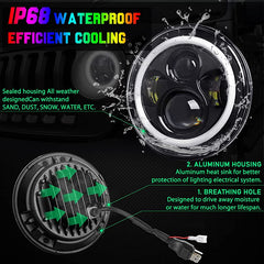 7" 90W Exhibit Series CREE LED Headlights With RGB Dancing Halo For 1997-2018 Jeep Wrangler TJ JK