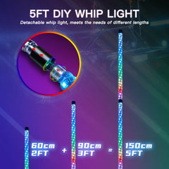 Whip Lights Pair 3FT 4FT 5FT 6FT RGB Spiral LED Antenna+ Us Flag & Remote for polaris jeep truck can-am