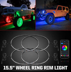 LED Wheel Ring 4X Car 14 15.5" 17inch RGB  Rim Lights Kit APP Bluetooth