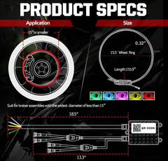 LED Wheel Ring 4X Car 14 15.5" 17inch RGB  Rim Lights Kit APP Bluetooth