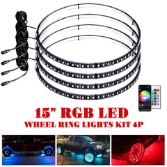 LED Wheel Ring 4X Car 14 15.5" 17inch RGB  Rim Lights Kit APP Bluetooth