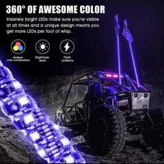 Whip Lights Pair 3FT 4FT 5FT 6FT RGB Spiral LED Antenna+ Us Flag & Remote for polaris jeep truck can-am