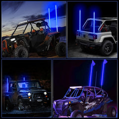 Whip Lights Pair 3FT 4FT 5FT 6FT RGB Spiral LED Antenna+ Us Flag & Remote for polaris jeep truck can-am